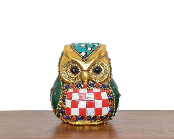 Metal Owl Bird Decorative Showpiece statue Height 4" Inch) Study Setting