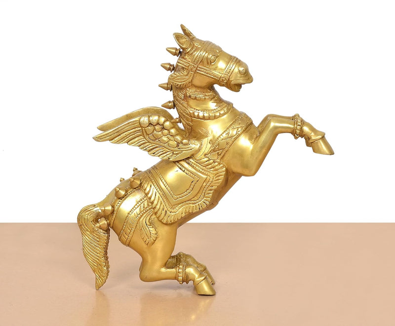 Brass Flying Horse with Wings – Majestic Decorative Showpiece (Height: 12 Inch)