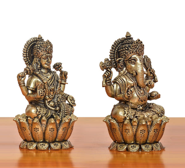 Superfine Brass Lakshmi Ganesh Statue (Height 2.5 Inch) Study Setting