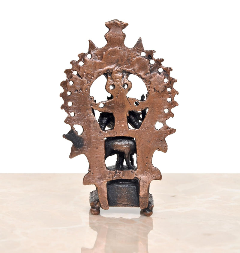 Copper Lord Krishna with Cow in Arch Figurine (Height 3 Inch)