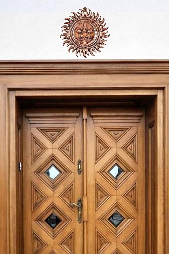 Metal Sun Statue for Wall Hanging Home Decor | Height : 13.5 inches (Large) Entryway Setting