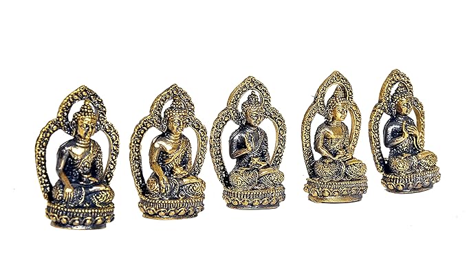 Brass Small Buddha Pack of 5 Idol (Height: 4.5 cm)