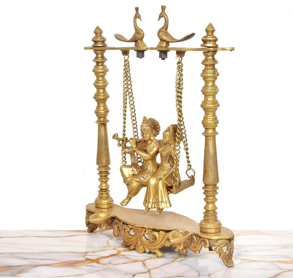 Brass Radha Krishna Idol on Swing Idol (Height 19 Inch) Study Setting