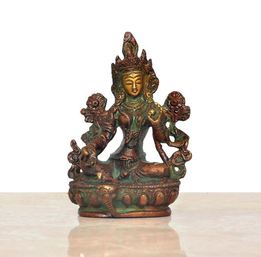 Brass Tara Devi Statue (Height 3.5 Inches)
