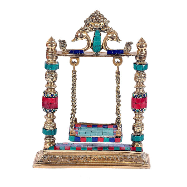 Brass Krishna Zula Idol (14 x 6 x 23 cm, Gold) Mandir Setting