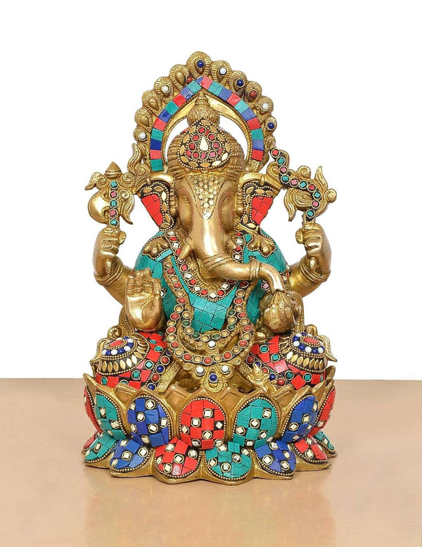 Brass Lord Ganesha Idol (Height 13 Inch) Entryway Setting