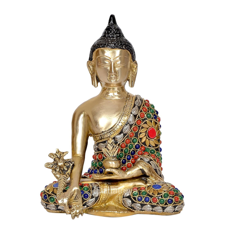 Brass Buddha Statue - Handcrafted Spiritual Decor for Home and Office - Meditating Buddha Idol (Height 8 Inch) Craft Detail