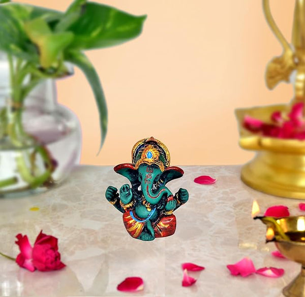 Resin Lord Ganesha Ganpati Statue Idol Murti, Height : 6 cm Mandir Setting