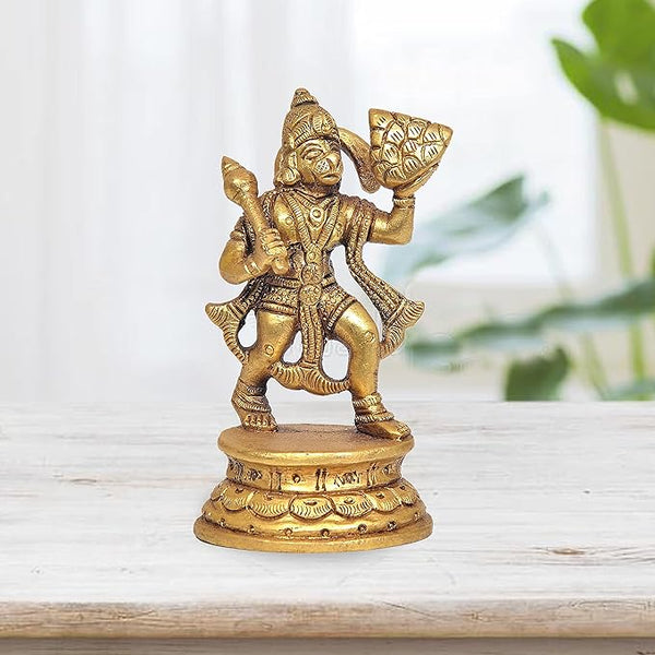 Hanuman Anjaneya Pavan Putra Bajrangbali Maruti Idol Murti in Brass Mandir Setting