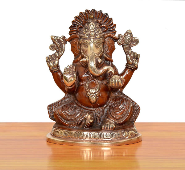 Brass Handcrafted Ganpati Bappa Murti (Height 7.5 Inch) Study Setting