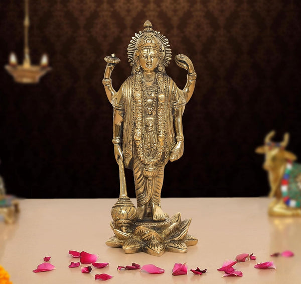 Brass Lord Vishnu Standing Idol (Height 8.5 Inch) Mandir Setting