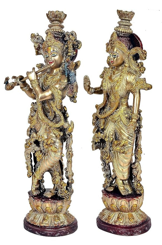 Brass Radha Krishna with Eye Work Statue (Height : 14 Inches)