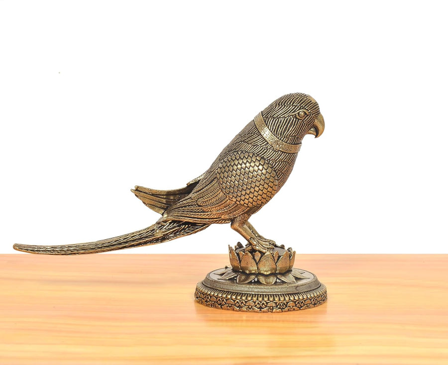 Superfine Brass Intricately Carved Parrot Statue (Height: 4.5 Inch) Craft Detail