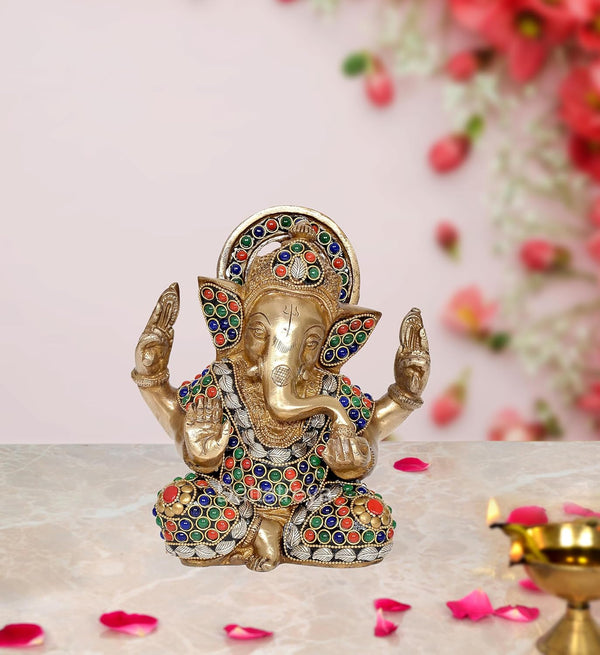 Brass Ganesh Statue Handcrafted Lord Ganesha Idol for Home Decor and Pooja - Hindu God Ganapati Figurine (Height 6.5 Inch) Mandir Setting