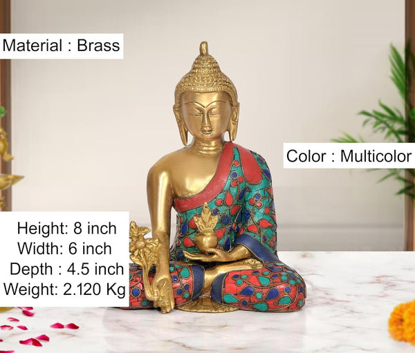 Brass Varada Mudra Gautam Buddha Statue (Height: 8 inch) (Multicolor) Entryway Setting