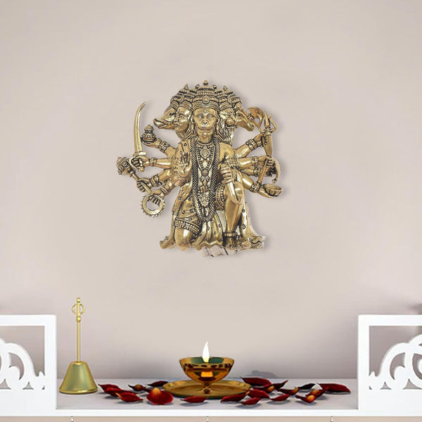 Superfine Brass Panchmukhi Hanuman Idol | Wall Hanging | (Height: 4 Inch) Mandir Setting