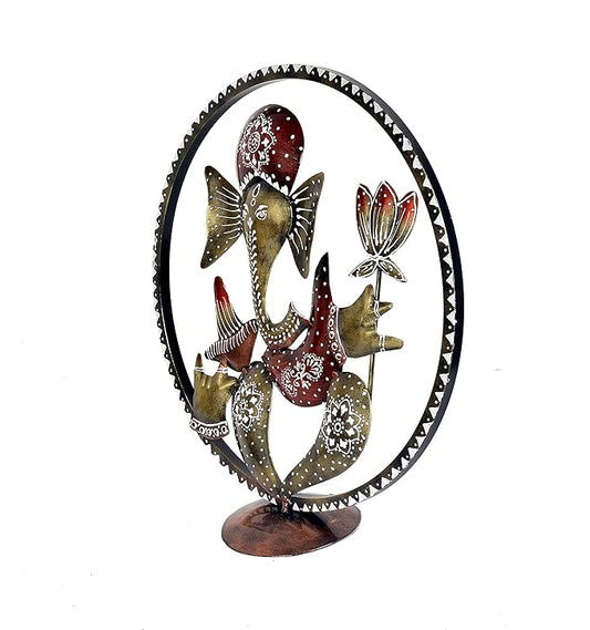 Iron Modern Ganesha Idol in Circle Frame Showpiece (Height: 16 Inches)