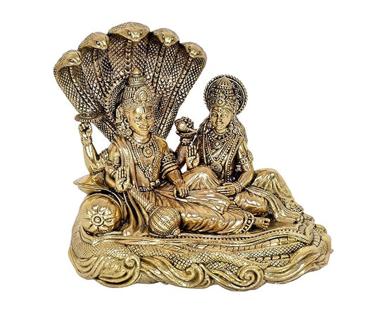 Superfine Brass Maa Lakshmi with Lord Vishnu On Sheshnag Idol Statue for The Puja Temple at Home in Brass - (Height 5 Inch)