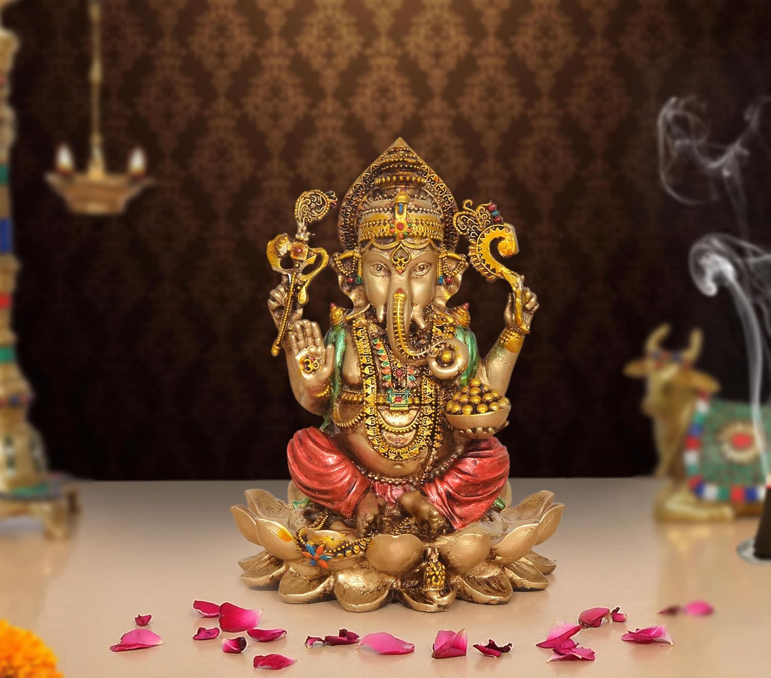 Resin Ganesh Sitting on Lotus Murti (Height 6 Inch)
