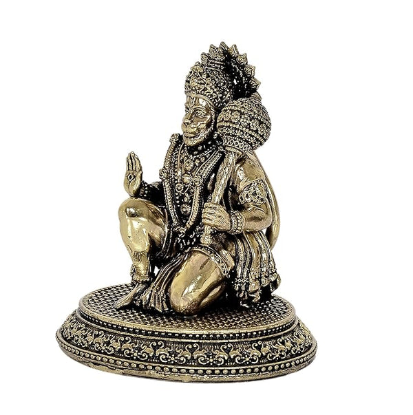 Fine Brass Hanuman JI Sitting Statue Idol Sculpture Statue Home Decor (Height: 3.5 Inch) Study Setting