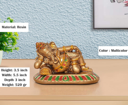 Resin Relaxing Ganesha Statue (Height 3.5 Inch)