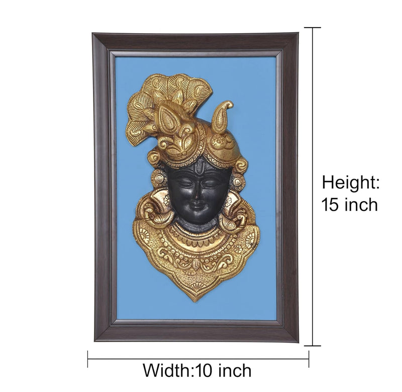 Brass Shrinathji Face Mask with Frame Wall Hanging (Height 15 Inch)