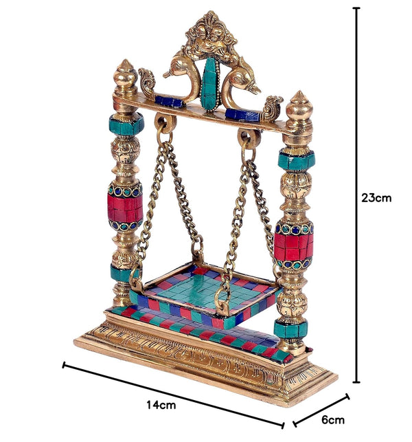 Brass Krishna Zula Idol (14 x 6 x 23 cm, Gold) Study Setting