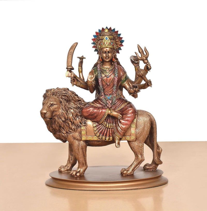 Resin Durga Maa with Lion Idol (Height: 10 Inch)