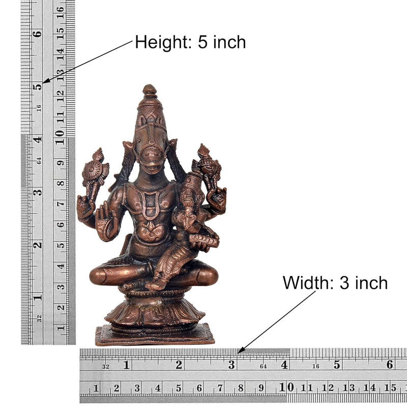Copper Hayagriva Avatar of Vishnu with Goddess Lakshmi (Height 5 Inch)