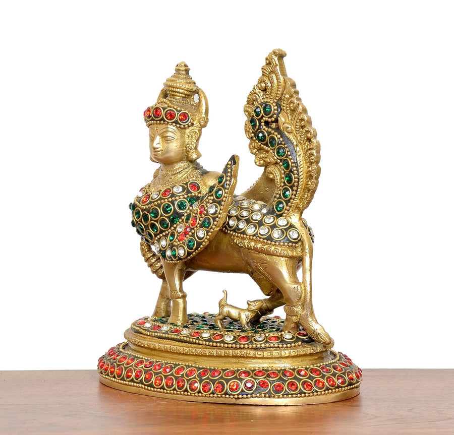 Brass Kamadhenu Cow with Wings (Height 6.5 Inch) Craft Detail