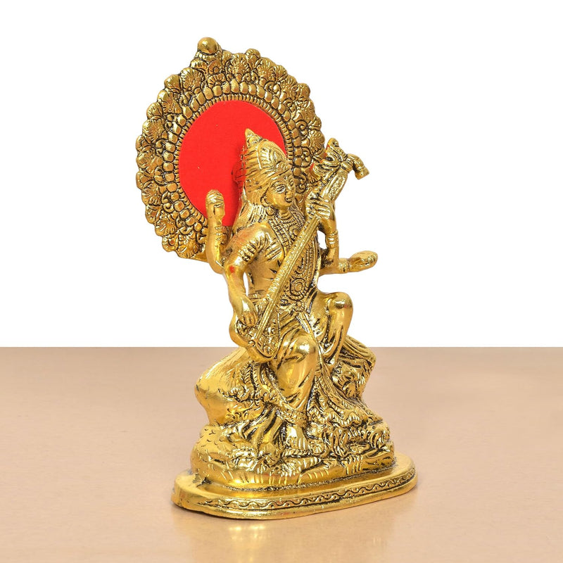 Metal Goddess Saraswati Maa Seated idol (Height 9 Inch)