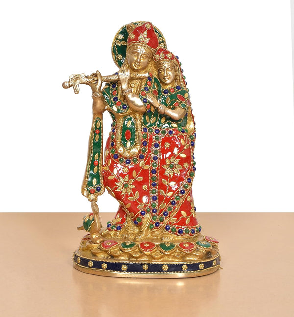 Brass Radha Krishna Idol Statue (Height 11 Inch) Study Setting
