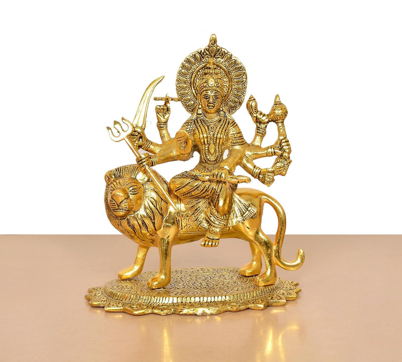 Metal Durga Maa with Lion Idol (Height: 10 Inch)