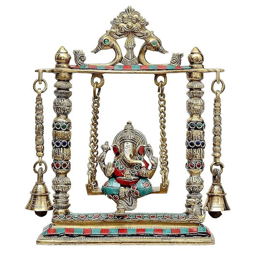 Brass Ganesha on a Swing (Height: 10 inches)