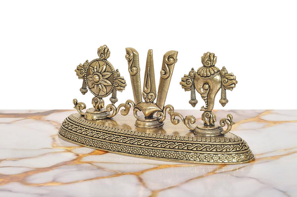 Superfine Brass Balaji Idol Sanku Chakra Namam Symbol Tilak (Height: 3.5 Inches) Study Setting