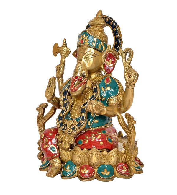Brass Ganpati Murti for Home Temple (Height : 9.5 inch) Study Setting