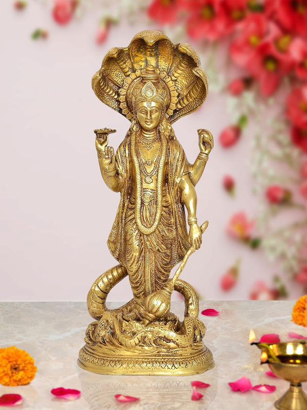 Brass Vishnu Standing Idol with Sheshanaag Vishnu Statue,for Home Decor and Pooja Mandir Temple (Height 17 Inch) Mandir Setting
