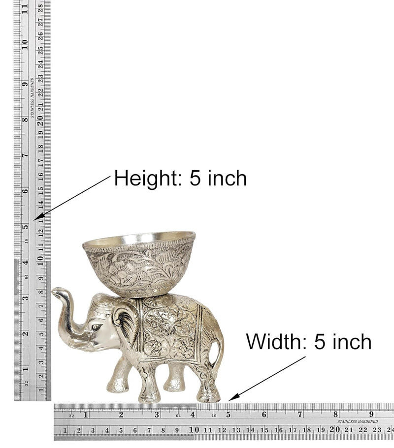 Metal Elephant Dry Fruit Bowl with Tray Silver Polish (Height: 5 inch)
