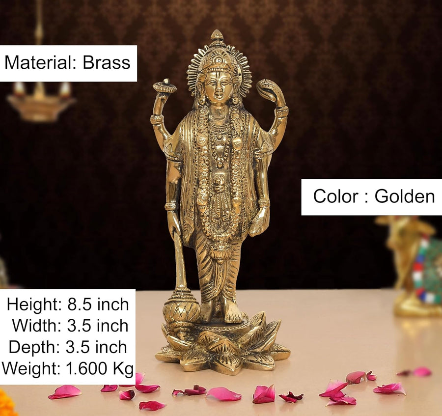 Brass Lord Vishnu Standing Idol (Height 8.5 Inch) Craft Detail