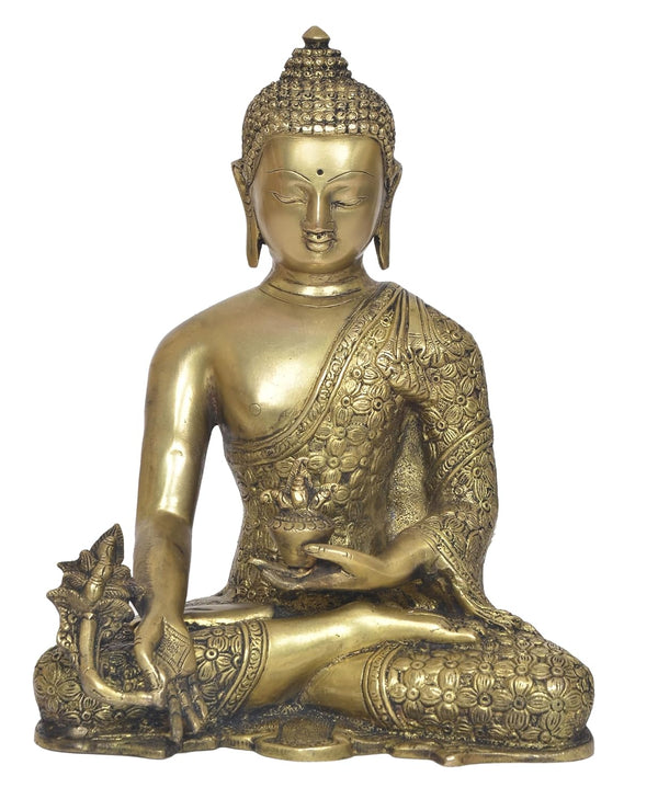 Brass Dhyan Mudra Buddha Statue - Handcrafted Spiritual Decor for Home Decor and Office Decor - Meditating Buddha Idol (Height 11 Inch) Entryway Setting