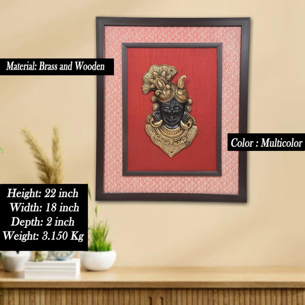 Brass Shreenath ji Face Mask Idol with Frame Wall Hanging (Height 22 Inch) Entryway Setting