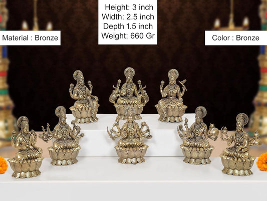 Bronze Goddess Ashtalakshmi Statue (Set of 8) (Height 3 Inch)