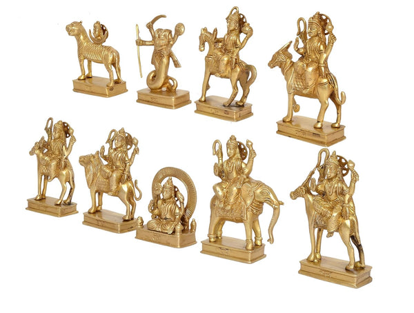 Brass Navagraha Nine Planetary Deities Intricate Sculpture (Height: 6.5 Inch) Study Setting