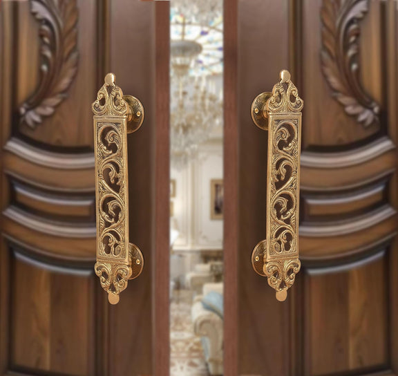 AONA Brass Filigree Flower Main Door Pull Handle Pair