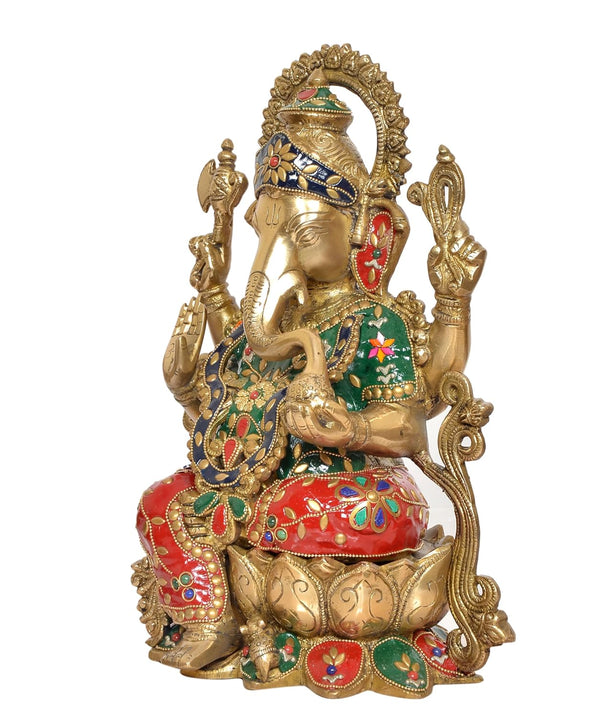 Brass Lord Ganesha Idol Ganesh Statue Decorative Sculpture for Home Decor Office Mandir Pooja Showpiece (Height 13 Inch) Study Setting