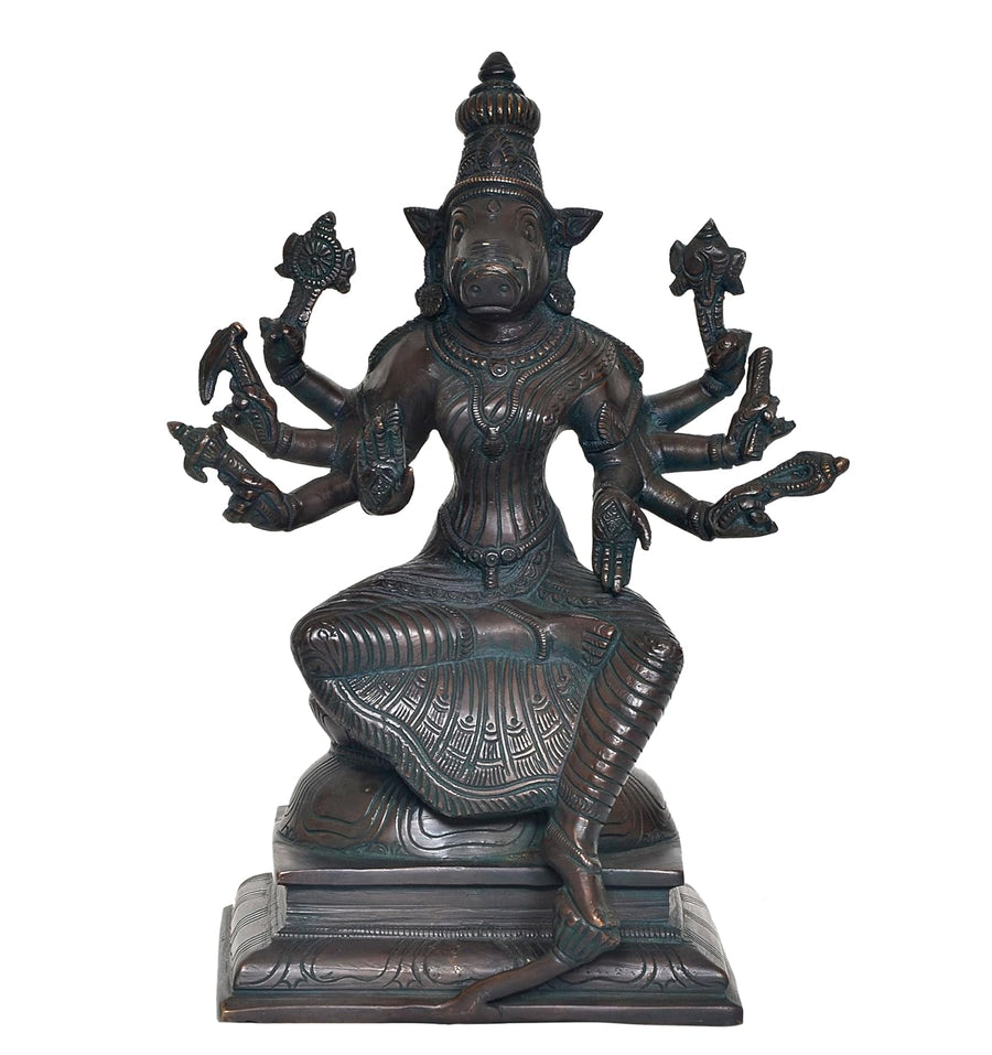 Brass Varahi Vishnu Avtaar Idol Figurine Sculpture Showpiece Home Temple Office Golden (Height 9.5 Inch) Craft Detail