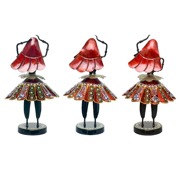 Iron Multicolour Rajasthani Dancing Tribal Dolls Figurine (Height: 14 Inches) Entryway Setting