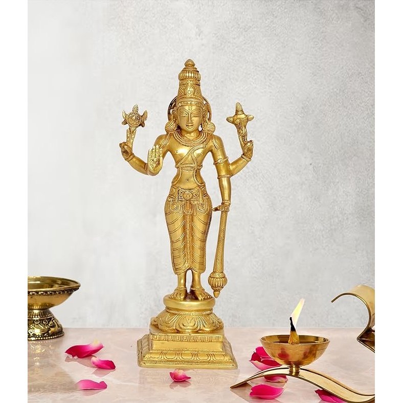 Brass Vishnu Four Armed Standing Vishnu Statue, (Height 21 Inch) Craft Detail