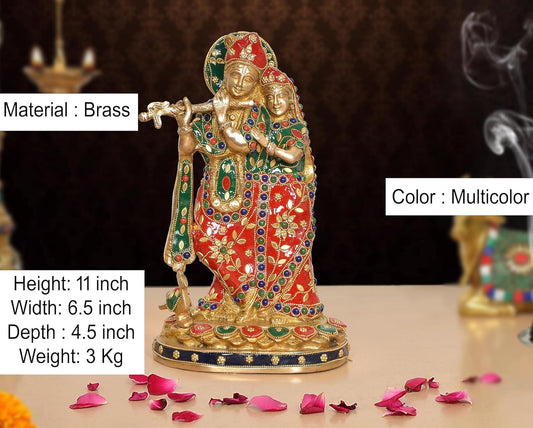 Brass Radha Krishna Idol Statue (Height 11 Inch)