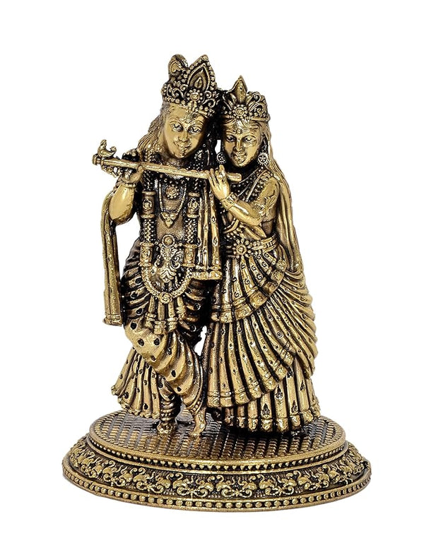 Fine Brass Radha Krishna Idol Standing Pose Brass Idol Multicolor Statue, Height :5 Inch Entryway Setting